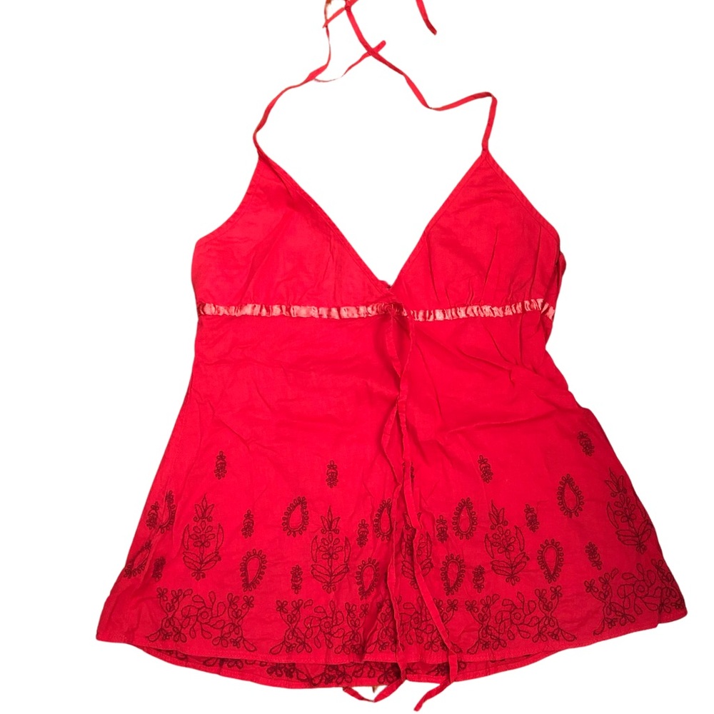 Small Guess Jean Red Halter Tie Top